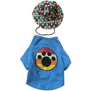 NWT Bundle Size XS Dog Clothes Hat T-shirt Colorful Summer Smiley Short Sleeve